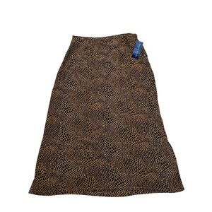 Karen Scott petites Brown Animal Print Skirt a line Sz PL Side Slip Lightweight